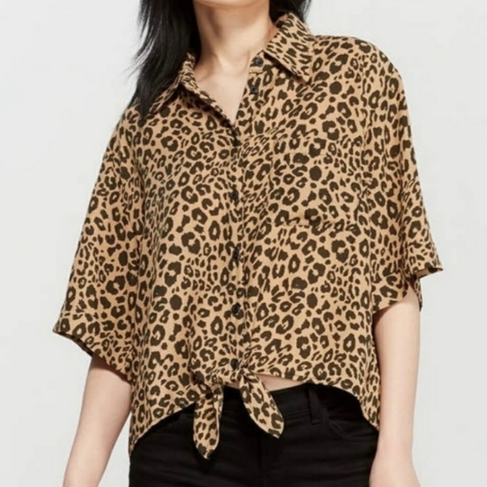Sanctuary Leopard Print Tie Front Oversized Top